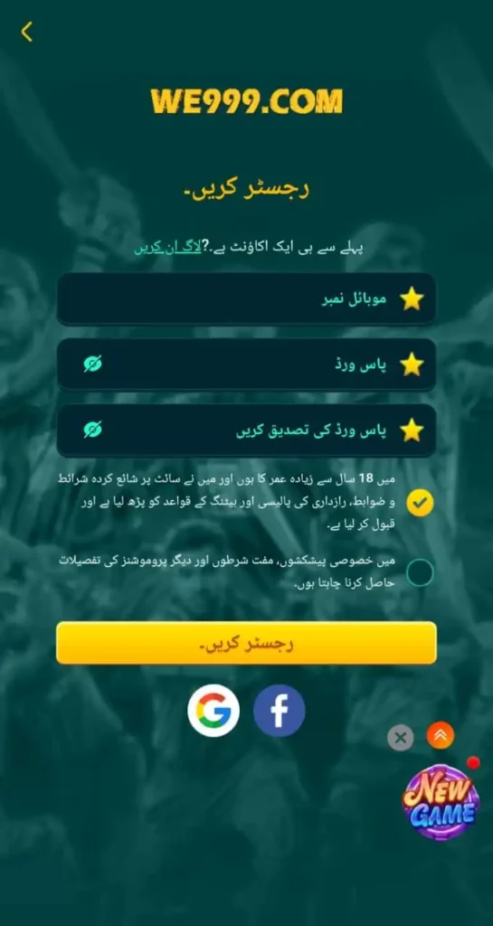 Register and login interface